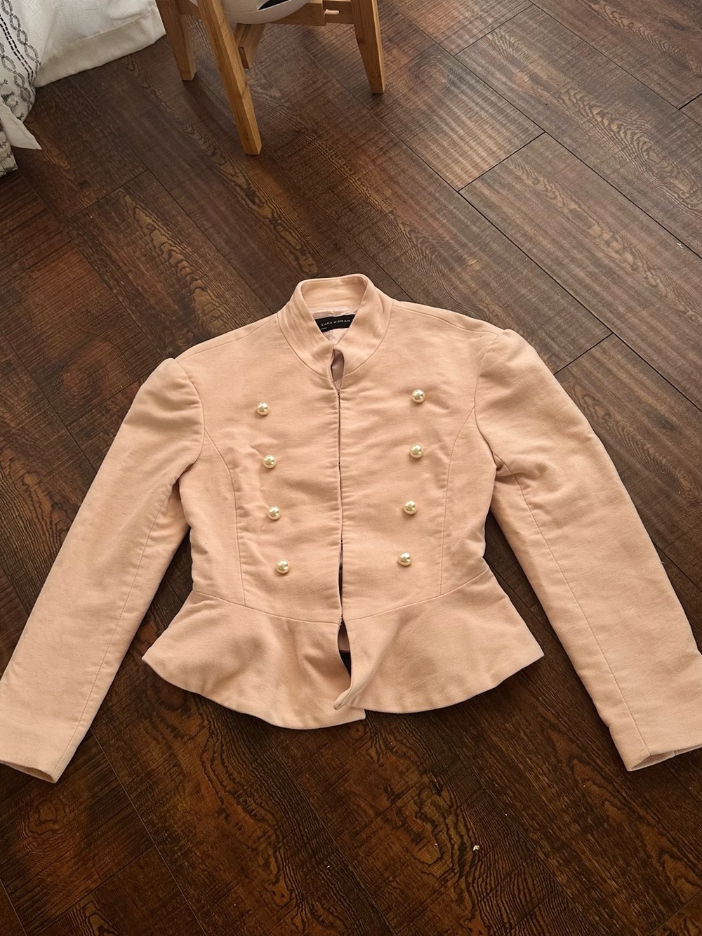 Zara Blush Peplum Double-Breasted Pearl Button Jacket